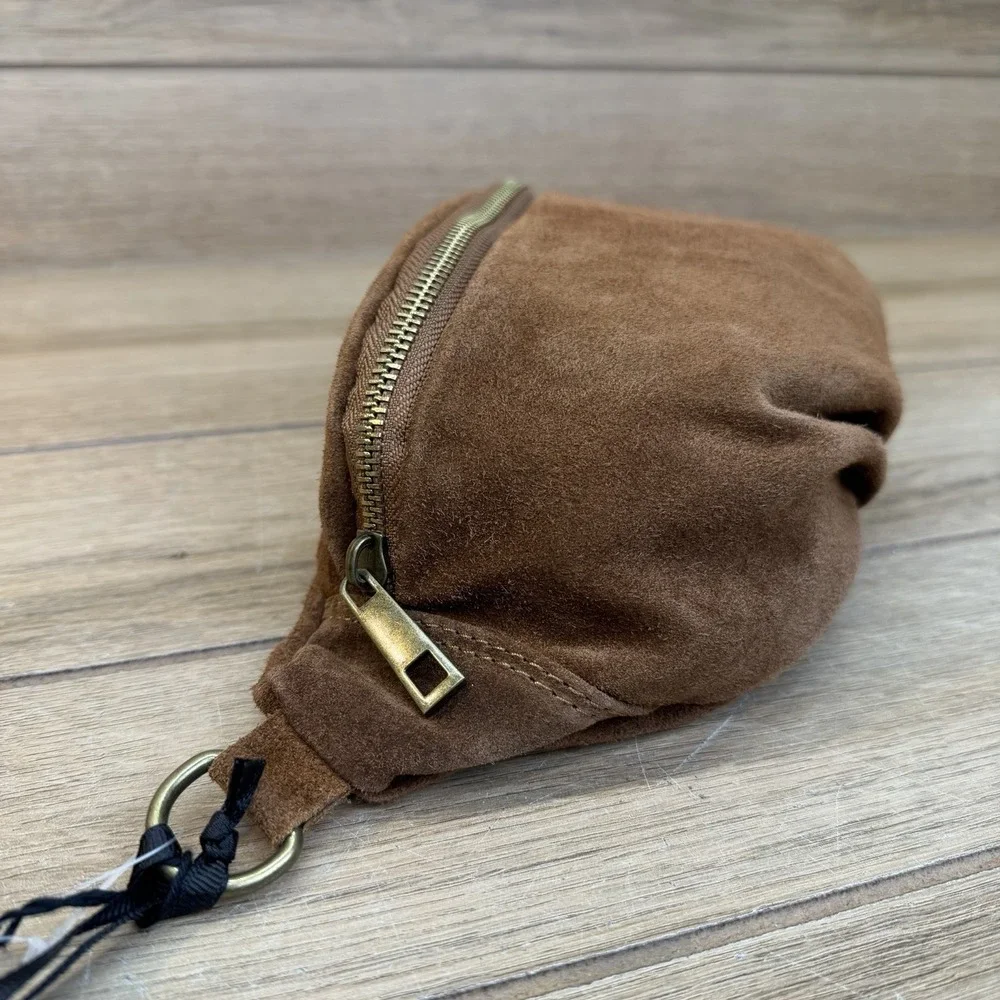 Marlon Made In Italy Fanny Pack Warm Rich Saddle Brown Suede Bag Purse Boho